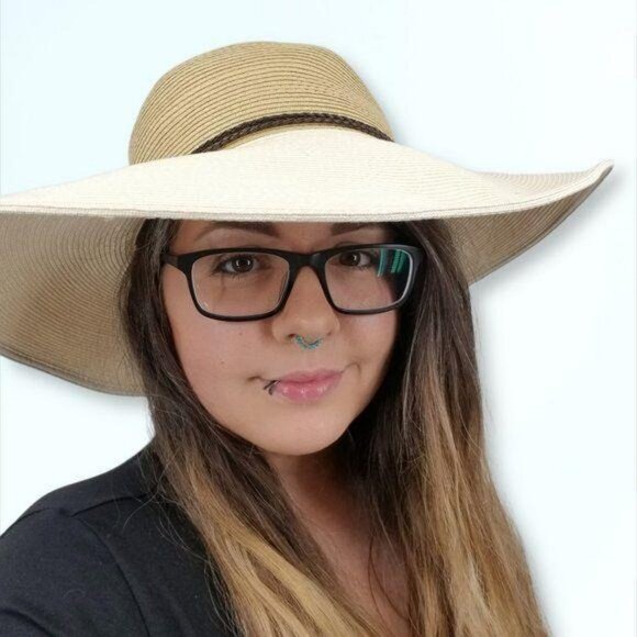 Floppy Wide Brim Sun Hat Braided Cottage Coastal Boho Beach Resort Summer 3 - Picture 1 of 9